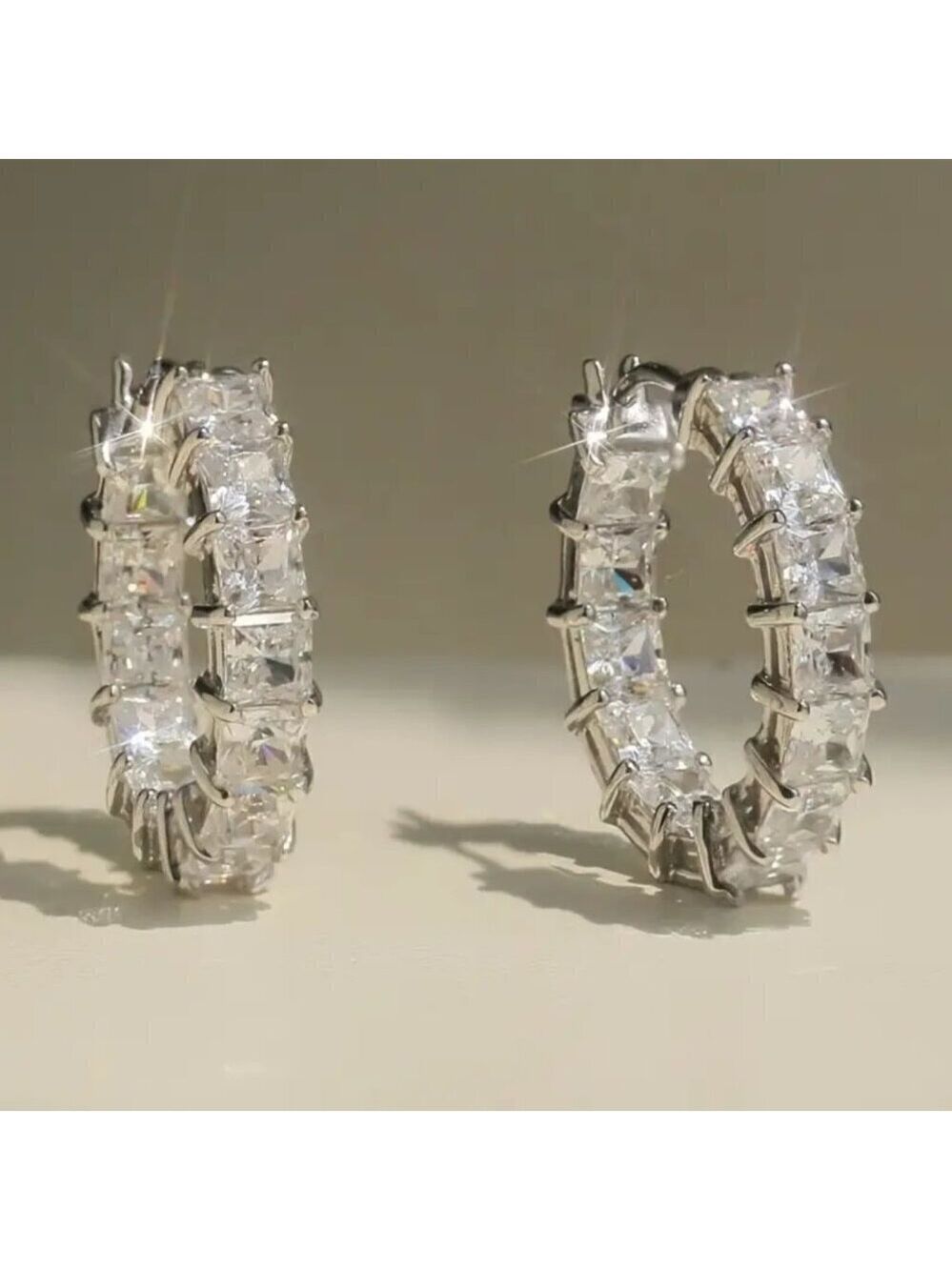 Huggie Small Hoop Earrings w/ Clear Princess Cut Stones and Tons of Bling #1424